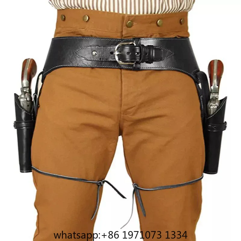 Cinturón de Capitán Renacentista Vaquero con Doble Cinturón y Funda para Revólver, Disfraz Medieval de Pirata Corsario con Encendedor de Pedernal para Hombres, Ideal para Halloween
