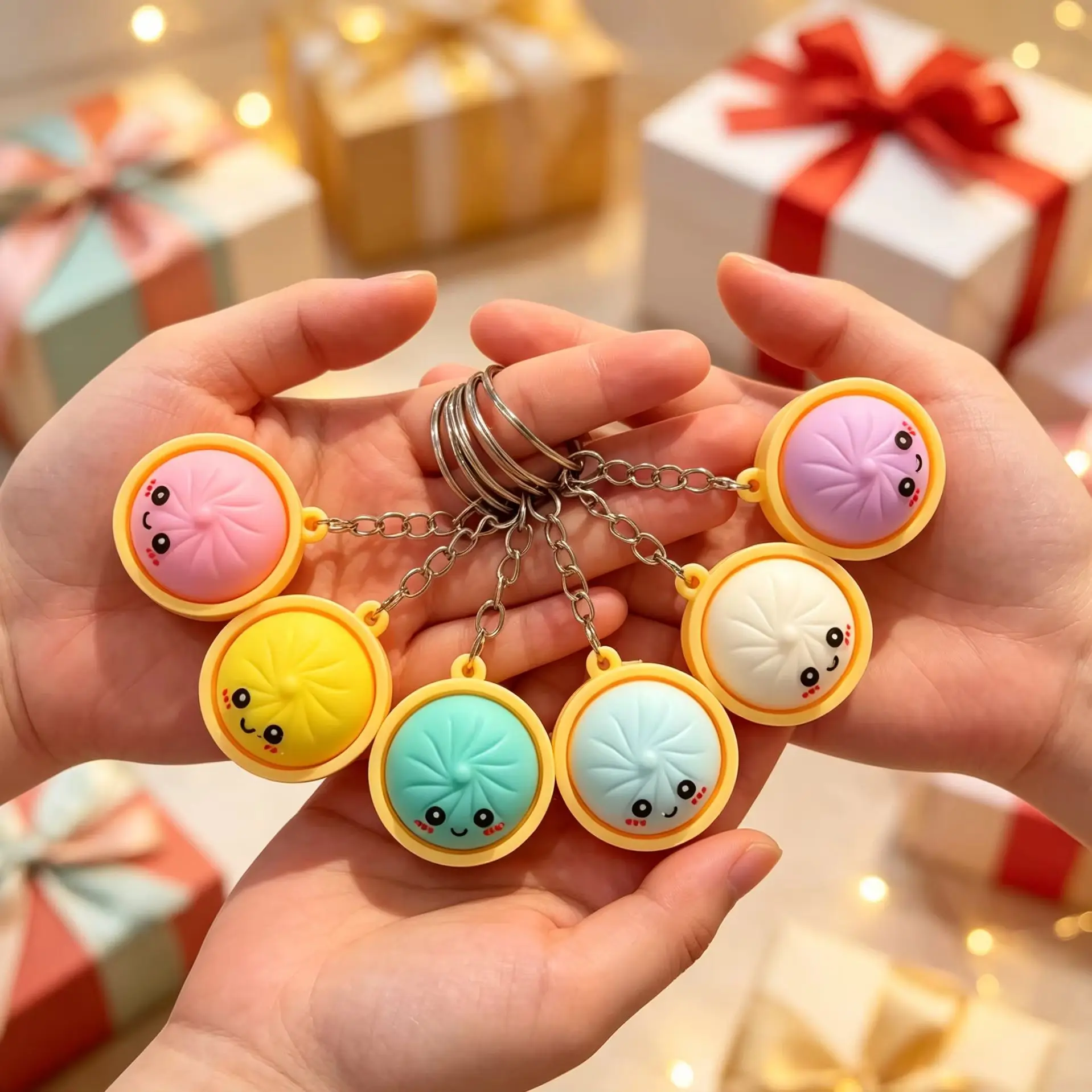 6/12/18/24 Stück Dumpling-Schlüsselanhänger, niedliche Baozi mit Dampfgarer, zufällige Farbe, für Geschenktüten, Partygeschenke, Hochzeitsgeschenke für Gäste – Detail 1