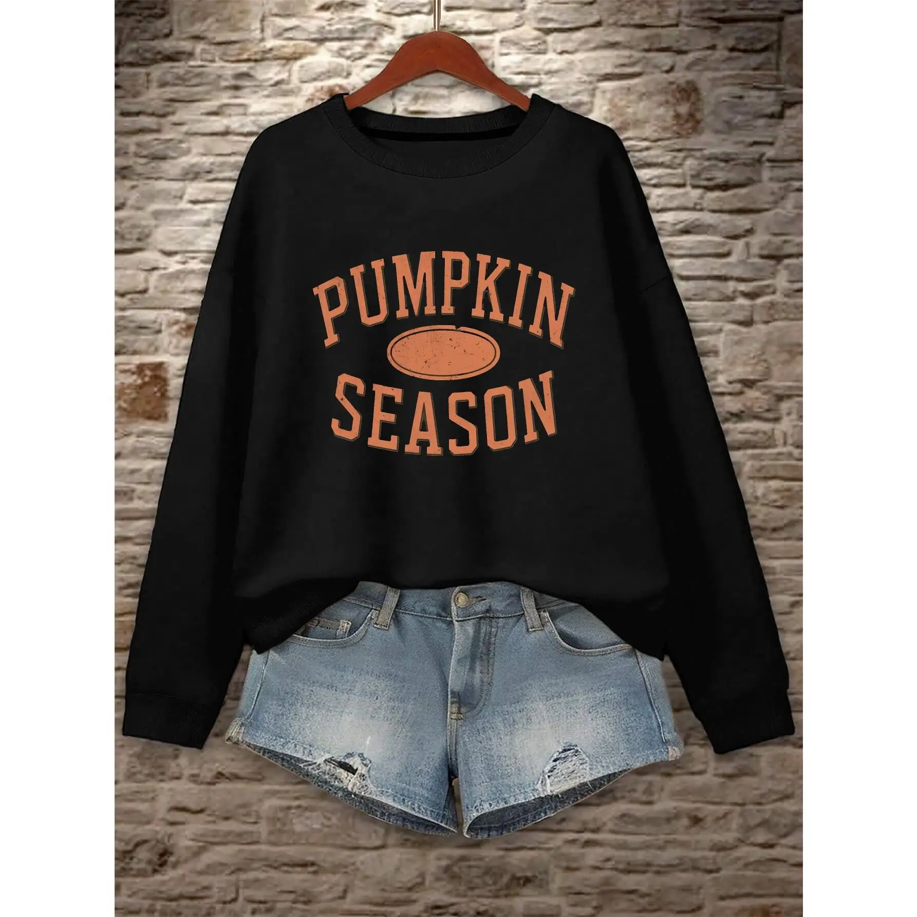 

Pumpkin Season Graphic Sweatshirt for Women, Vintage Crewneck Pullover, Autumn Fall Sporty College Style Tops