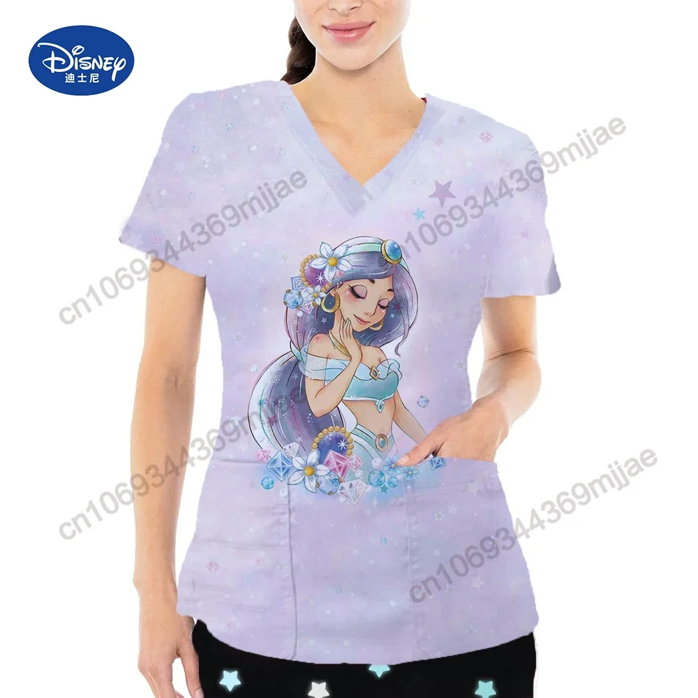 V-neck Women's Tops Cartoon Style T-shirts Pocket Female New T-shirts