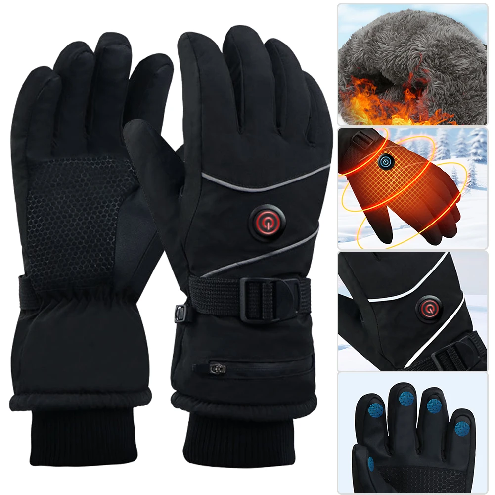 DC Rechargeable Electric Heated Hand Warmer Heated Gloves Winter Ski Gloves Touch Screen Windproof Heated Gloves for Women Men