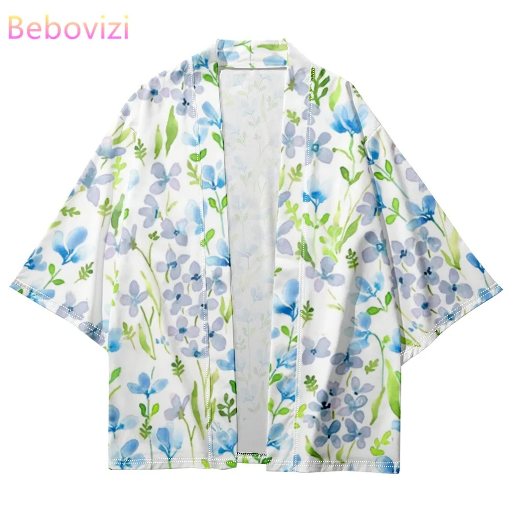 Ropa tradicional asiática con estampado de flores para mujeres y hombres, cárdigan, camisas Kimono, Yukata, moda