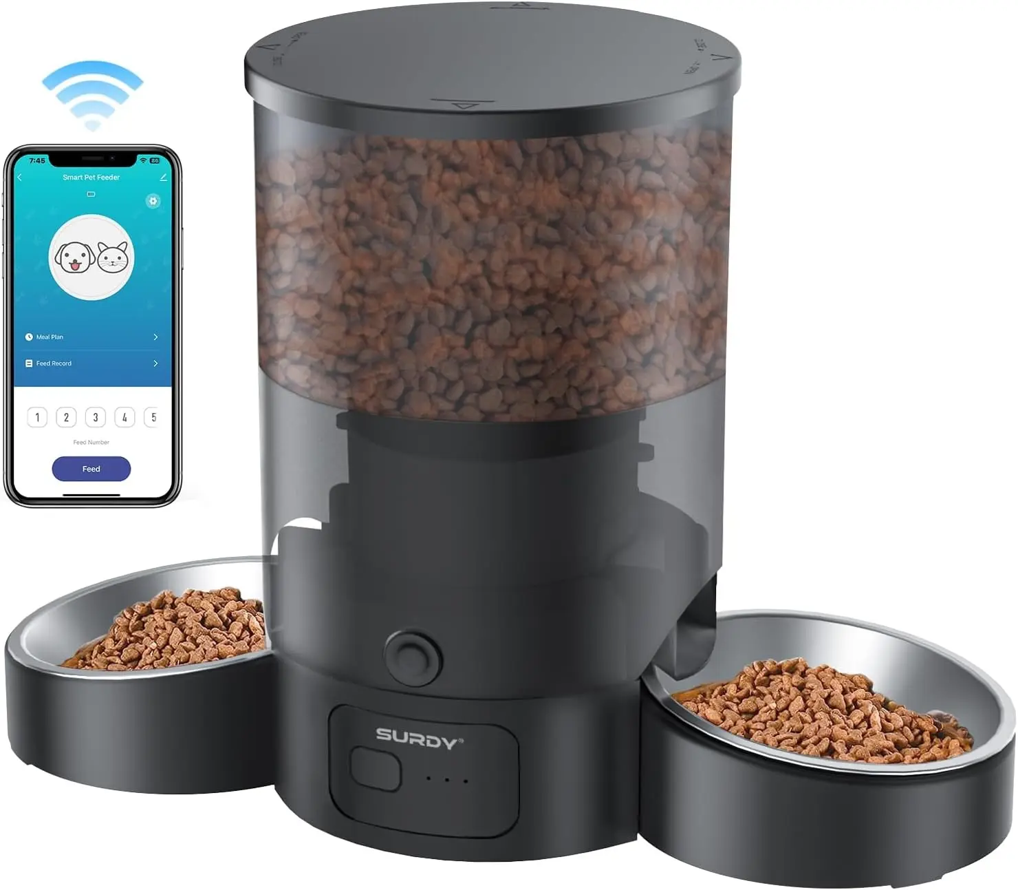 

Automatic Cat Feeder for 2 Cats, SURDY 2.4G WiFi Smart Pet Feeder with APP Control for Remote Feeding, 3L Timed Pet Feeder