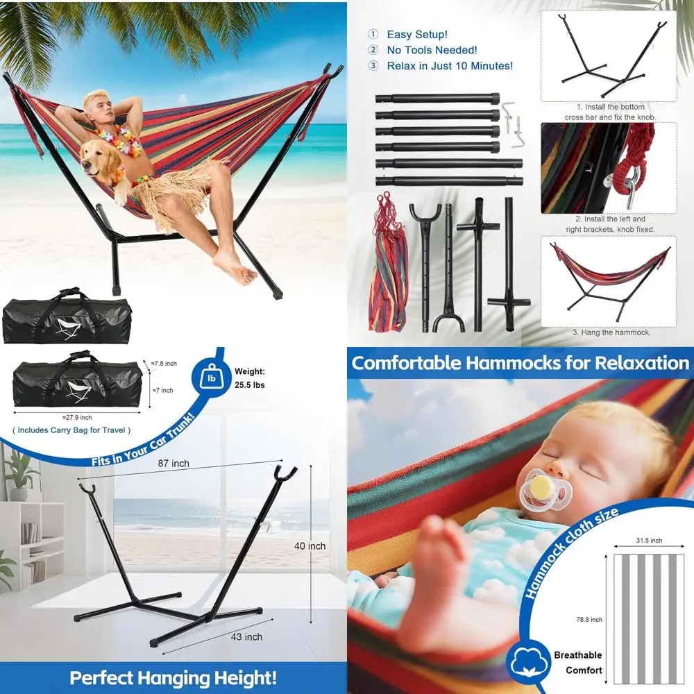 

Hammock with Stand or Outside Indoor Heavy Duty Metal Hammock Holds 600lbs Portable Camping Hammock with Carrying Bag or Patio B
