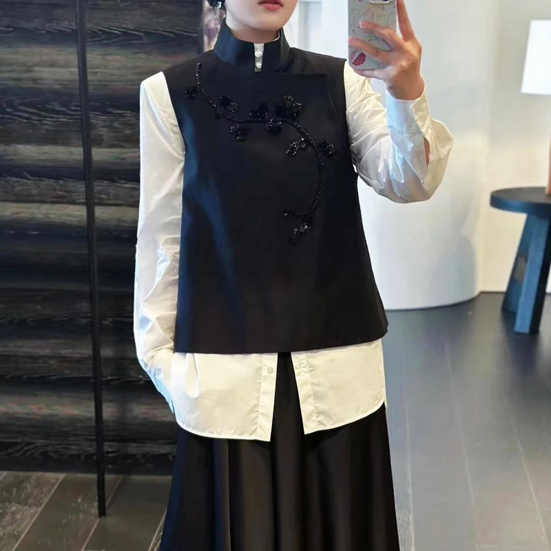 

Китайский джет ручной работы с вышивкой виноградной лозы, новая мода для женщин, длинное пальто с воротником-стойкой для повседневной одежды