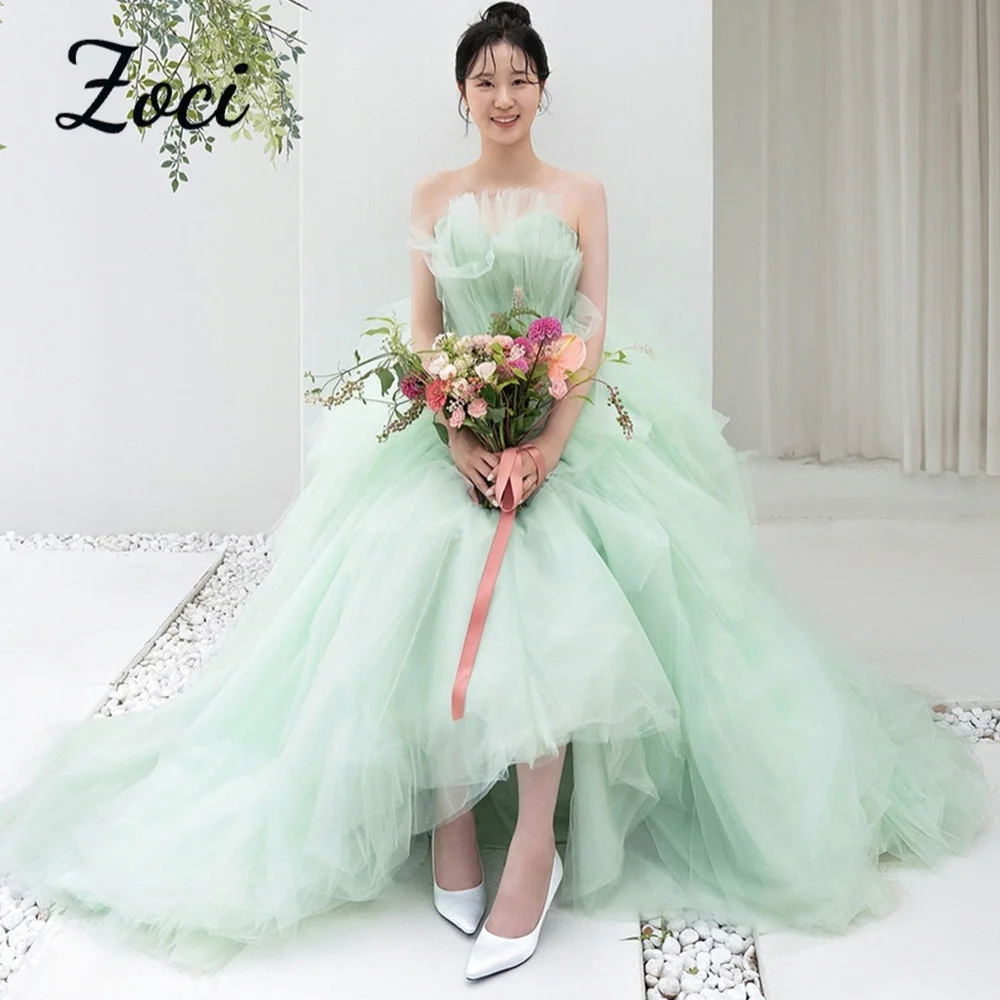 

Zoci Fairy Light Green Wedding Dresses Sleeveless Tulle Bridal Gown A-line Sweetheart Collar Korea Evening Dresses Customized