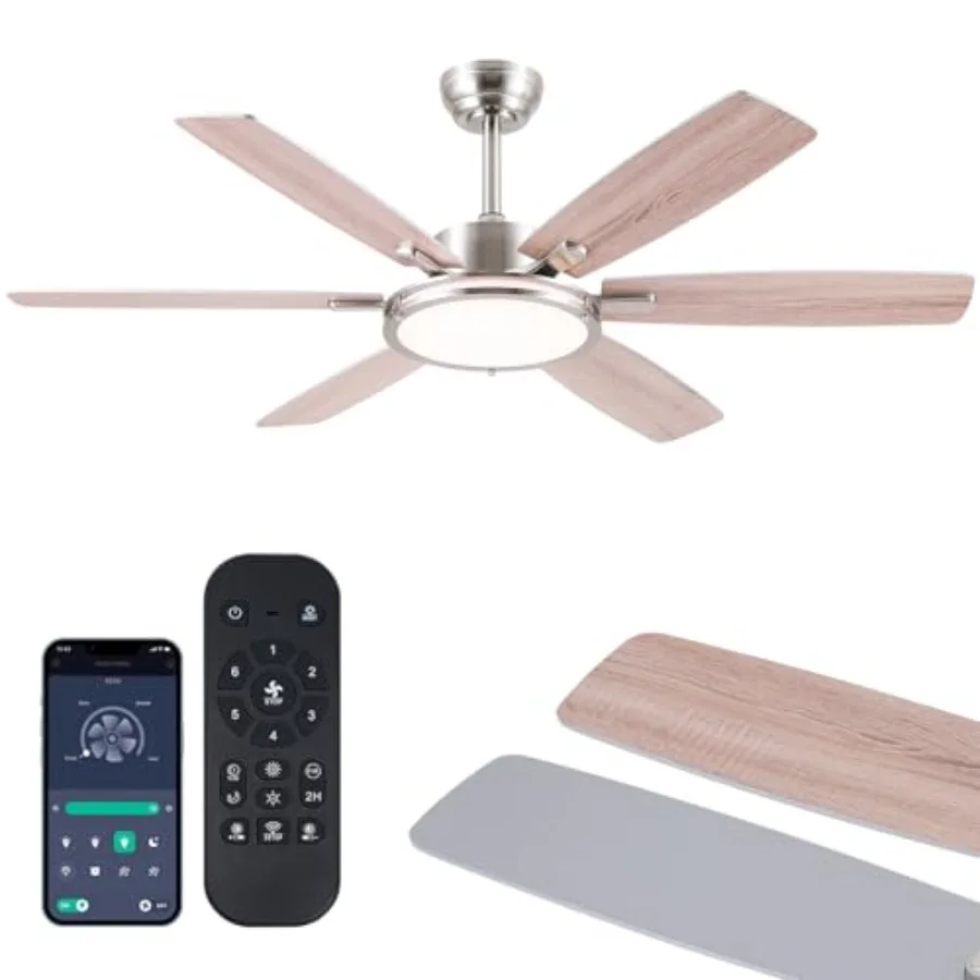 

52" Black Ceiling Fan with Light, Modern Ceiling Fan with Remote Control, Quiet Reversible DC Motor, 3-Color LED Dimmable, Indo