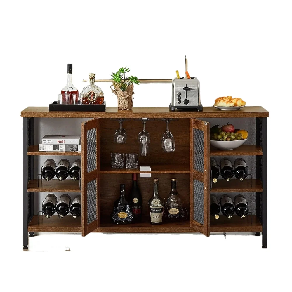 

*Industrial Wine Bar Cabinets, Kitchen Coffee Bar Cabinet with Wine Racks & Stemware Holder, Liquor Cabinet Bar