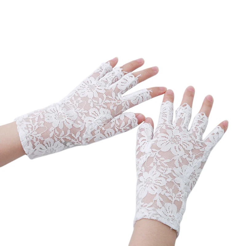 Spring New Arrival 3 Colors Party Sexy Women Lady Lace Gloves Mittens Accessories Fingerless Black White Beige