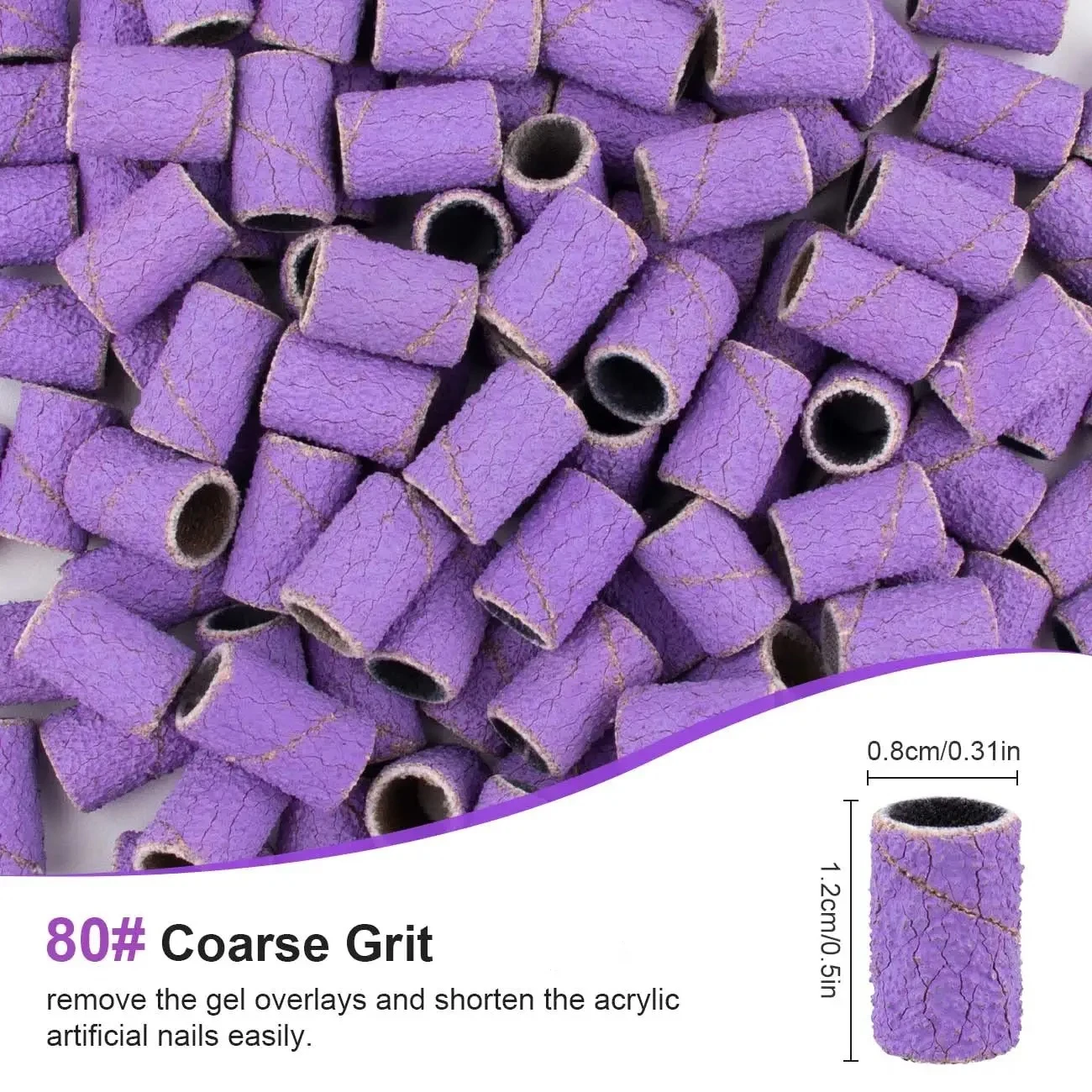 Nail Sanding Bands for Nail Drill #80#150#240 Grits 50 Pcs Colorful Coarse Fine Nail Sanding Caps 1Pcs 3/32\