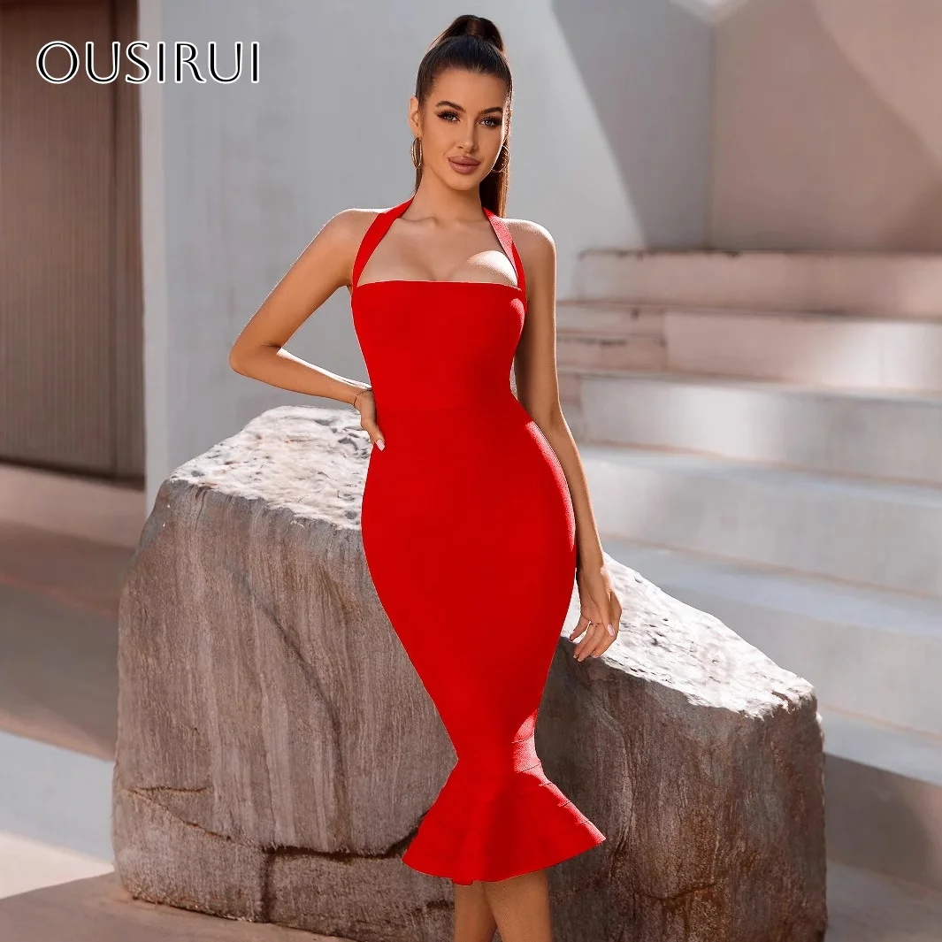

Halter Satin Sheath Cocktail Dresses Ruffled Tea Length Sleeveless Customized платье на выпускной