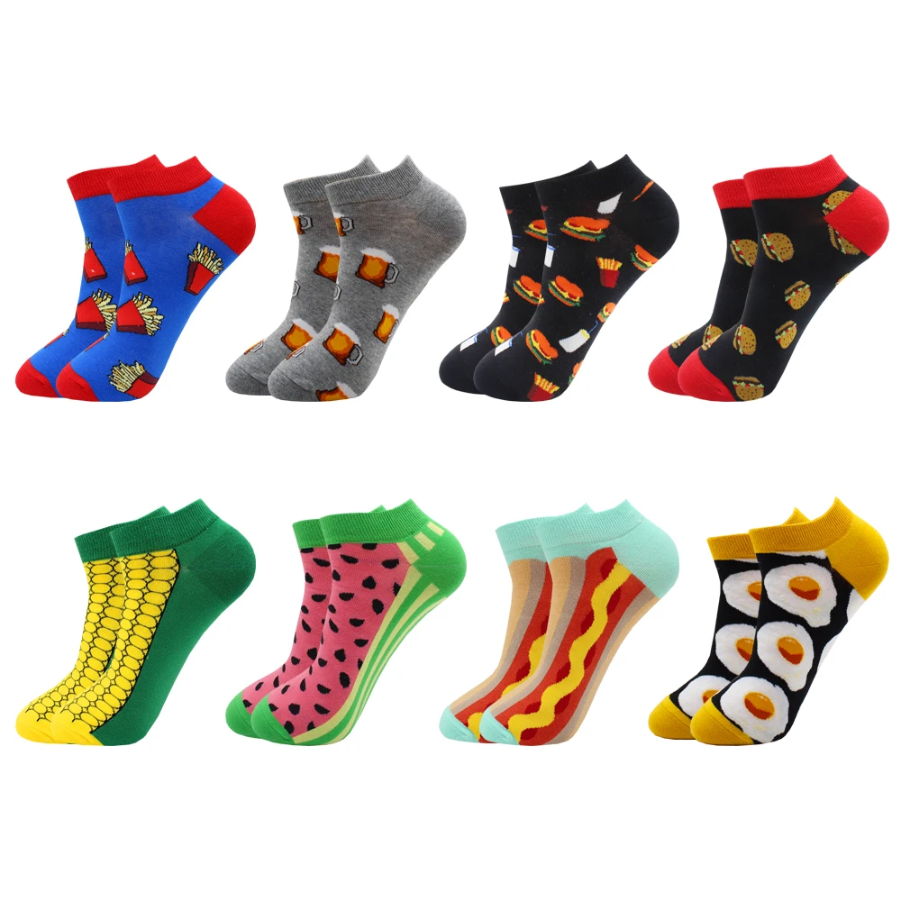 8 Pairs Funny Harajuku Casual Fashion Beer Grid Cotton Women and Men Ankle Socks