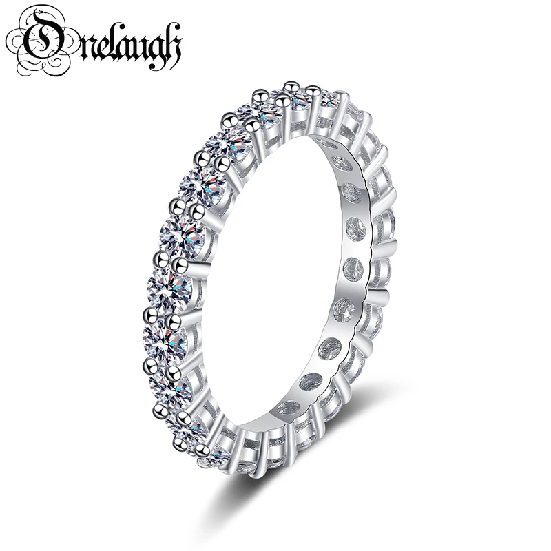 Onelaugh 925 Silver 0.1ct Total 2.2ct D Color Moissanite Eternity Wedding Band Ring for Women Full Enternity Diamond Ladies Ring