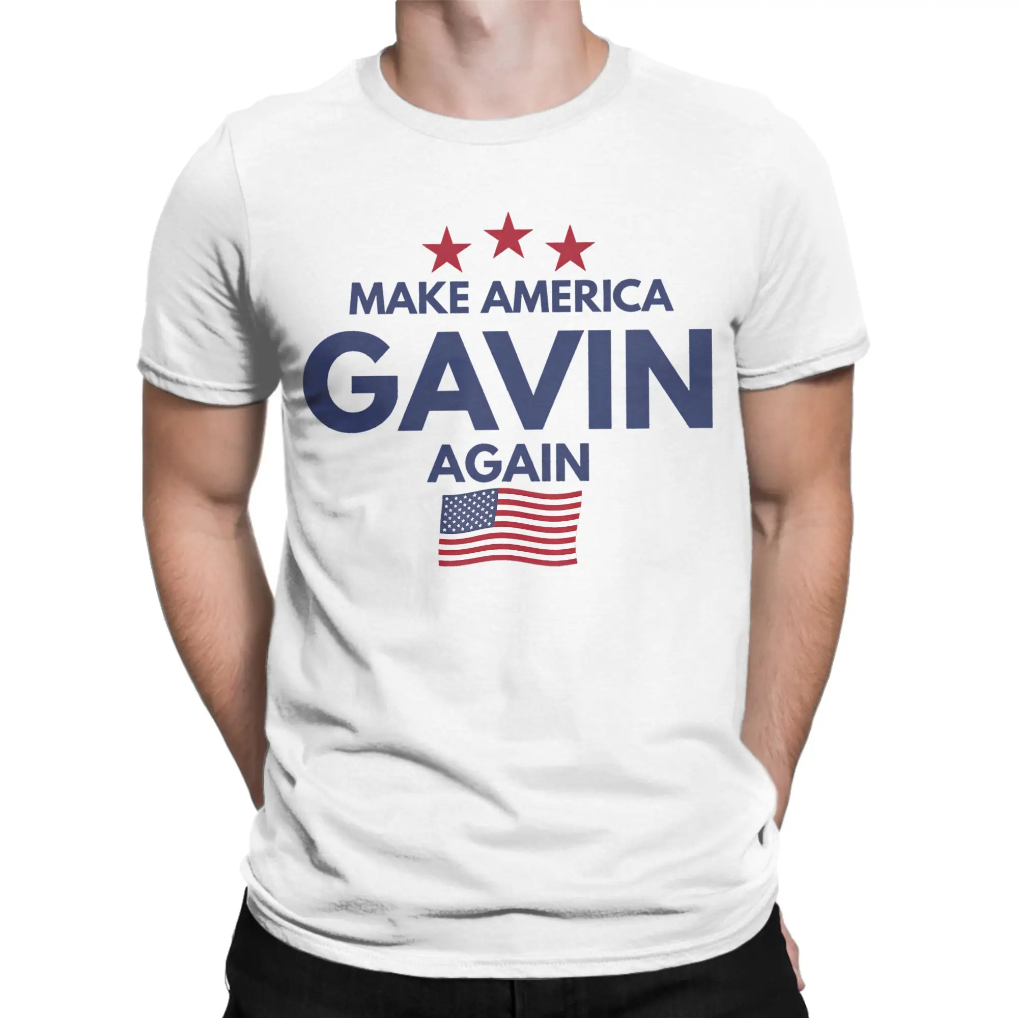 Camiseta com bandeira dos EUA Make America Gavin Again, masculina e feminina, hipster, 100% algodão, camiseta de manga curta, roupas plus size
