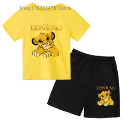 Conjunto de camiseta de El Rey León para niños, ropa de ocio de algodón con estampado de Pikachu, manga corta, dibujos animados, Verano