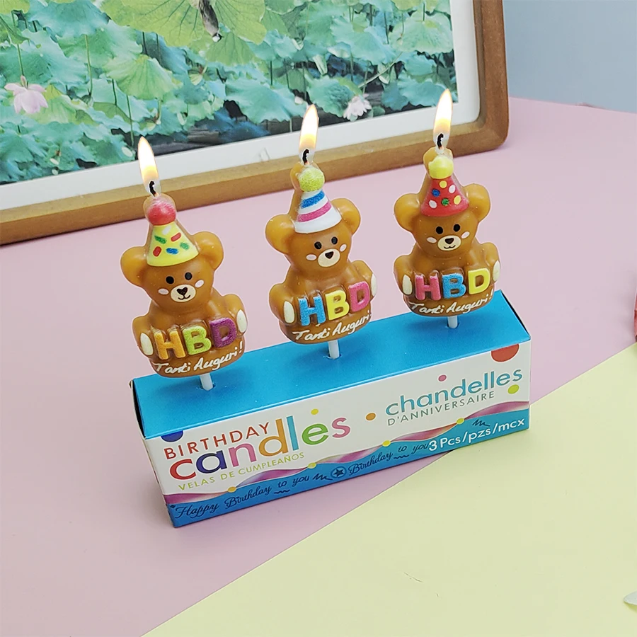 3PCS Cartoon Eis Geschenk Box Alles Gute Zum Geburtstag Bär Kerzen kinder Geburtstag Feier Indoor Kuchen Kerzen – Detail 4