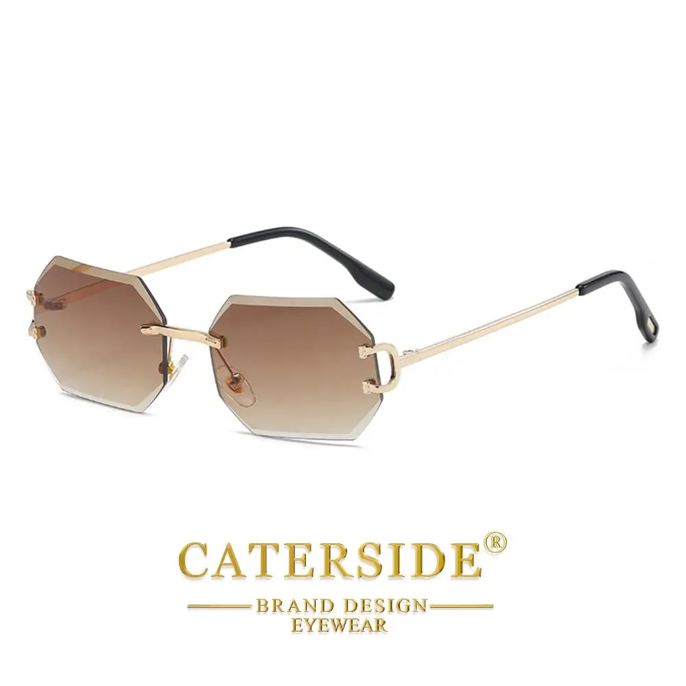 CATERSIDE Herren-Sonnenbrille ohne Rahmen, hochwertige polygonale Sonnenbrille aus Metall, Damen-Sonnenbrille für Outdoor-Reisen, Strand, Sommer, UV400 – Detail 7