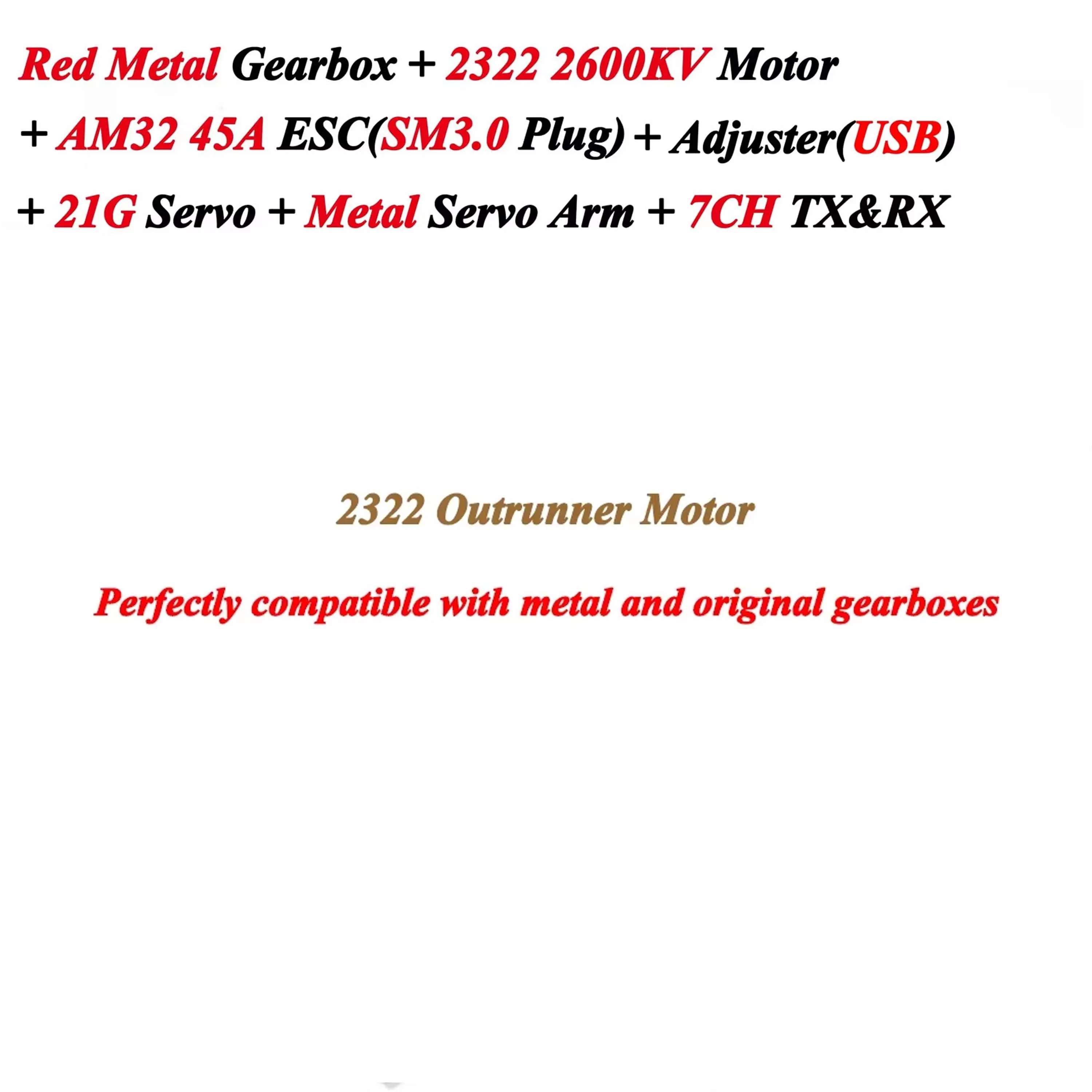 

Для радиоуправляемого автомобиля MN82 MN78 MN168 MN99S 2322 2600KV Бесщеточный двигатель Металлическая коробка передач AM32 45A ESC 7CH Передатчик 21G Сервопривод Power Combo