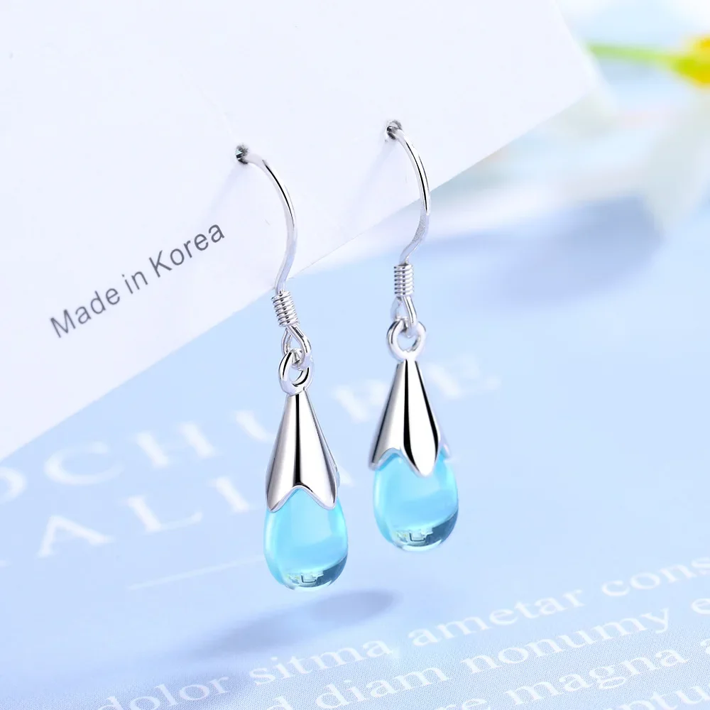 

S925 Sterling Silver Aretes De Plata De Ley 925 Mujer Stud Earring for Women Trendy Water Drop SAPPHIRE Orecchini Female Earring