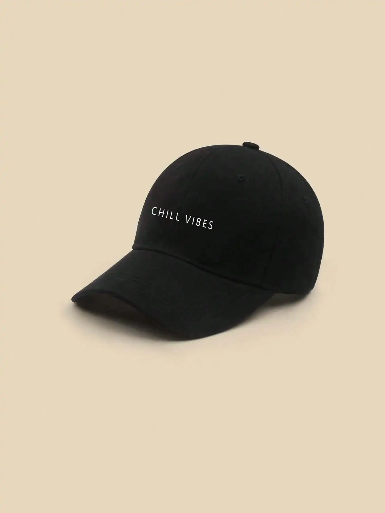 1pc Chill Vibes Printed Black Adjustable Baseball Cap Minimalist Cotton Casual Dad Hat Outdoor Sun Protection Headwear Gift For Women sc260506152595200843314