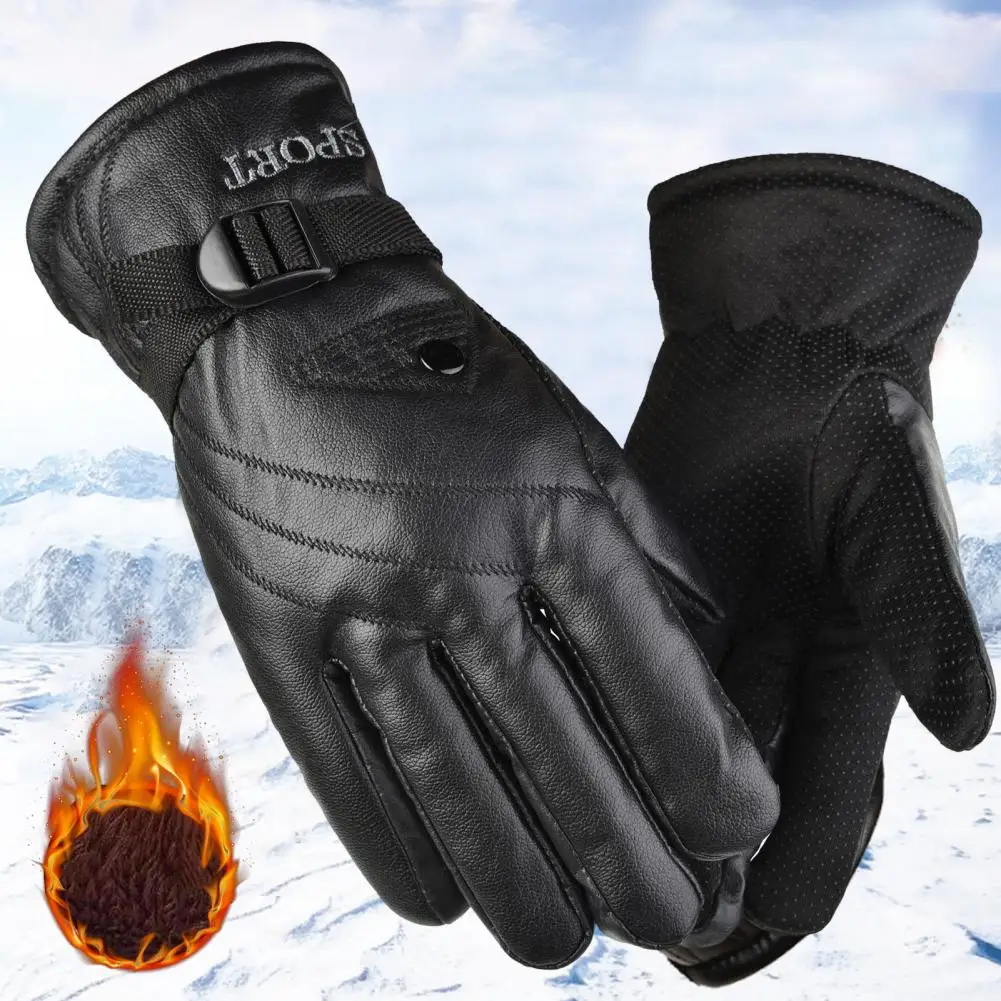 Fur Cycling Gloves Plush Lining Full Finger Thickened Waterproof Keep Warm Faux Leather Autumn Winter Men Motorcycle Gloves