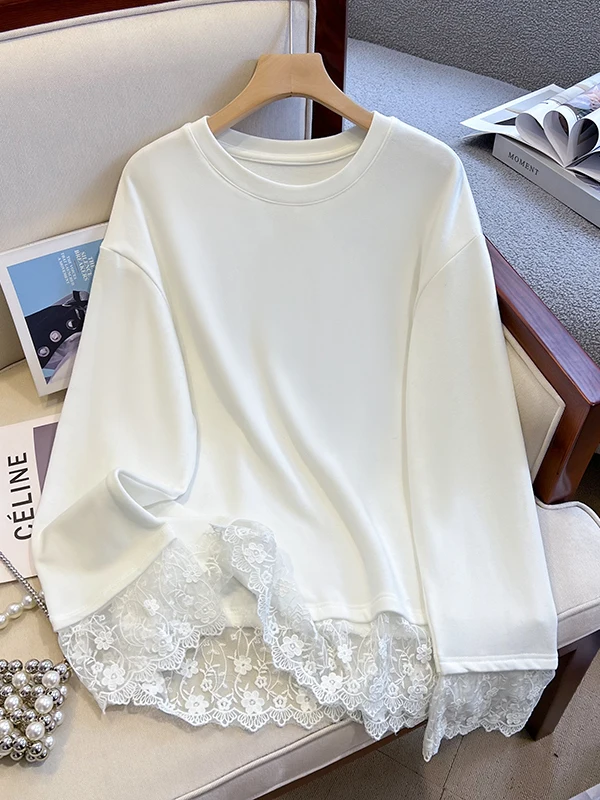 

Белый кружевной свитер с вышивкой цветами, удлиненный, женский, весенний, новый, средней длины, базовый топ, корейский стиль