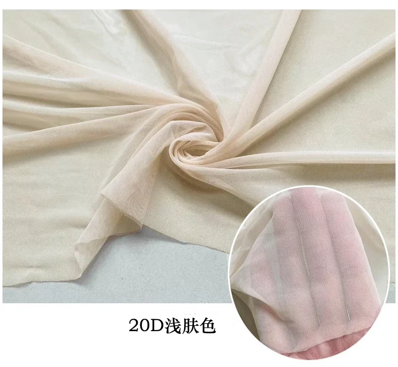 Materiał siateczkowy 20D, elastyczny, typu spandex, gładki, cienki, prześwitujący, miękki, idealny na sukienki taneczne