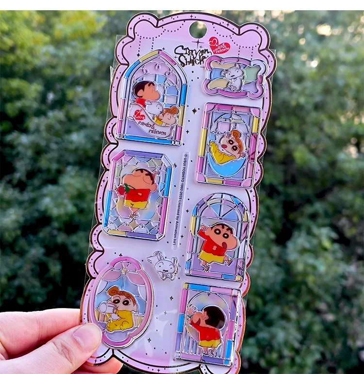 Adesivo de Cristal 3D em Relevo Crayon Shin-chan para Janela, Adesivo DIY Estético e Fofo para Scrapbooking e Decoração de Capas de Celular