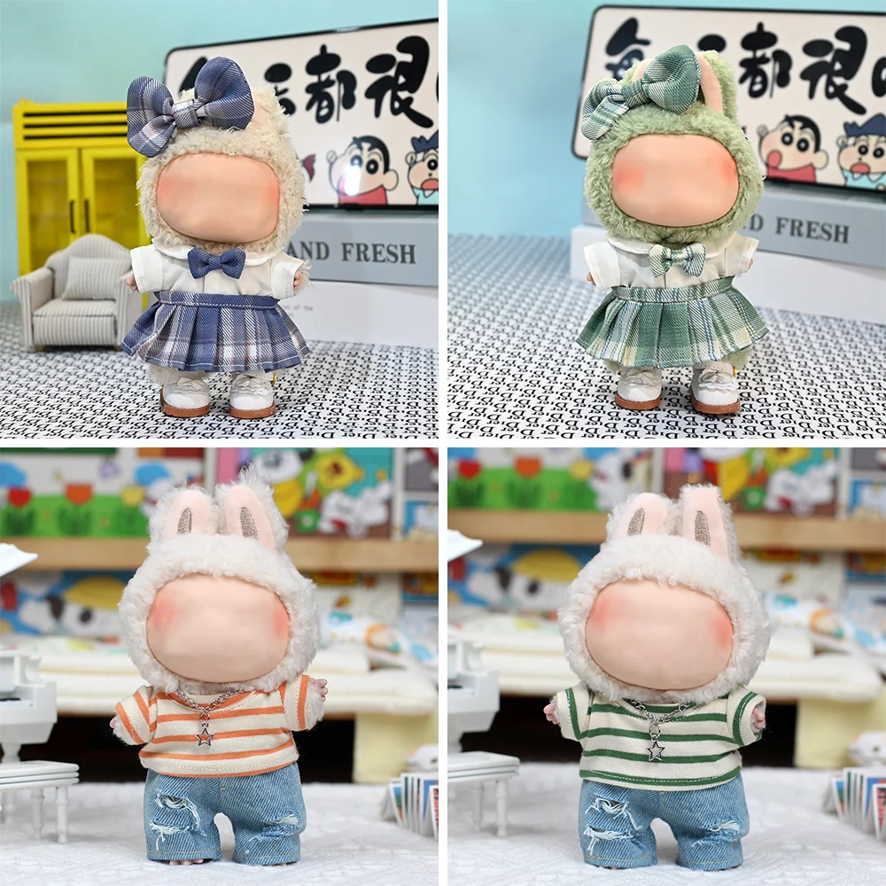 

Doll Clothes Checkered Skirt Casual Suit Mini Plush Doll's Clothing Designer DIY Doll Toy Dress Up for 15-17cm Key Ring Pendant
