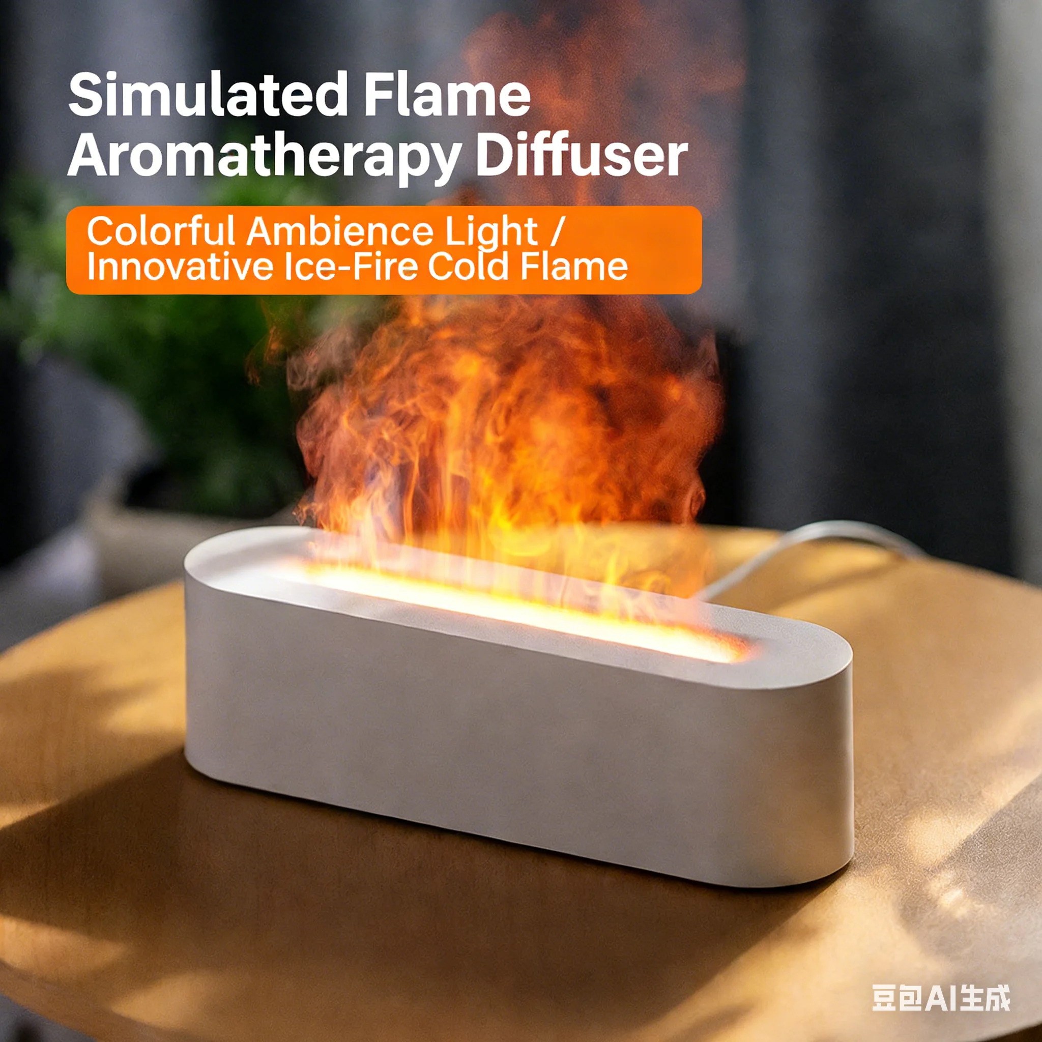 Hot selling desktop rainbow simulation flame aromatherapy machine, USB diffuser, home office atmosphere light, humidifier