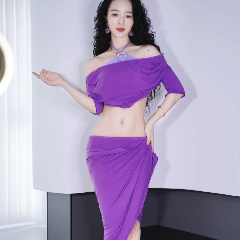 

2026 Bellydance advanced performance set slimming and sexy temperament team clothes purple set professional practice outfit