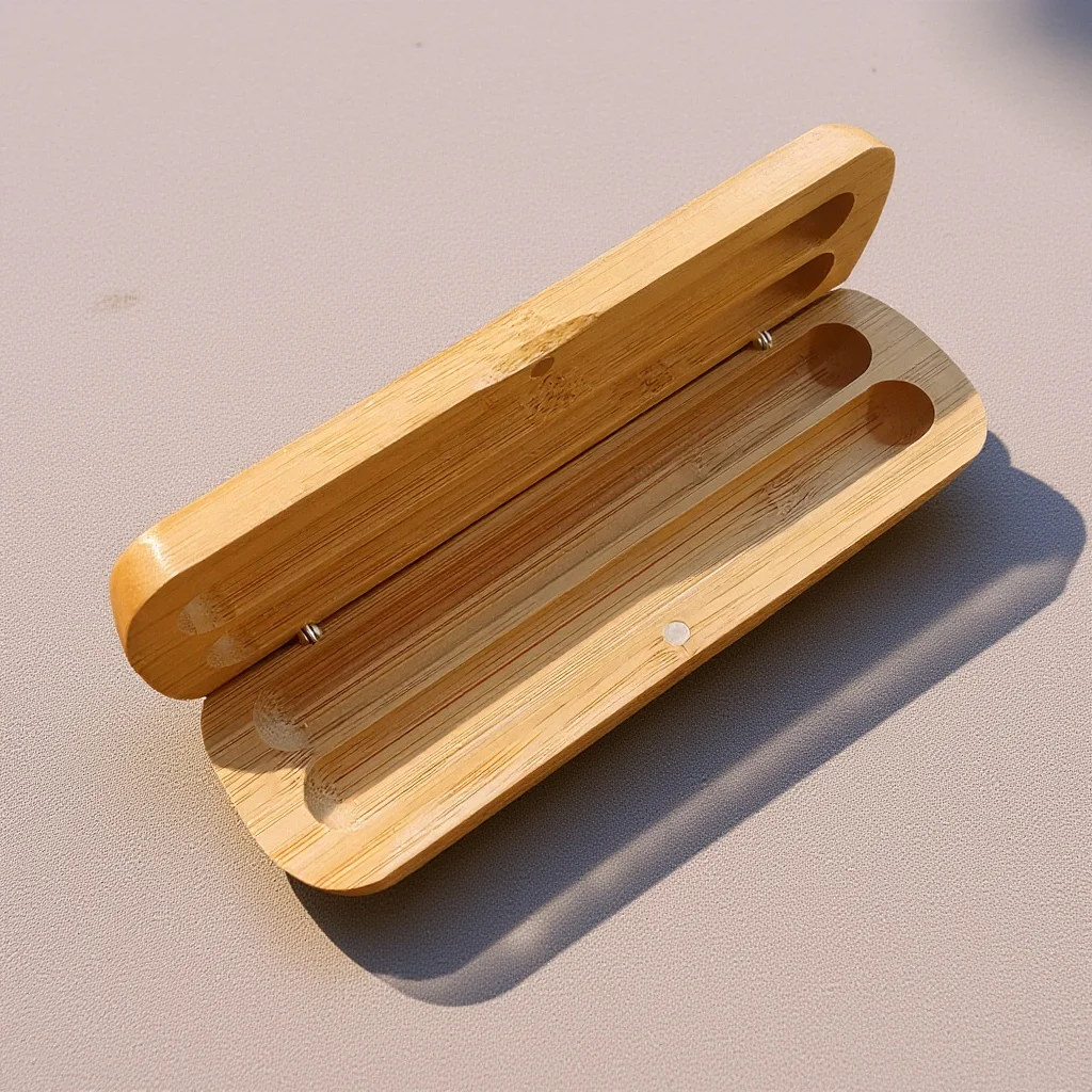Caixa de lápis de madeira, caneta de bambu, multifuncional, suporte de papelaria para casa, escritório, material de estudo, organizador com dois slots