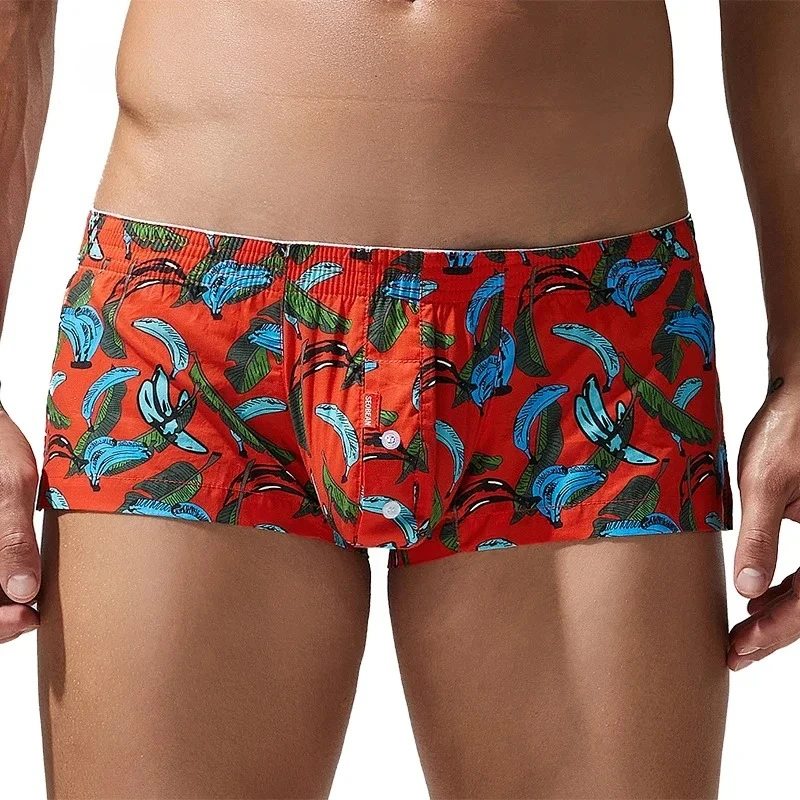 Casual Aro Pants for Men Sexy Low-rise U Convex Pouch Homewear Sleeping Pajama Cotton Comfortable Sweat Absorption Sports Trunks