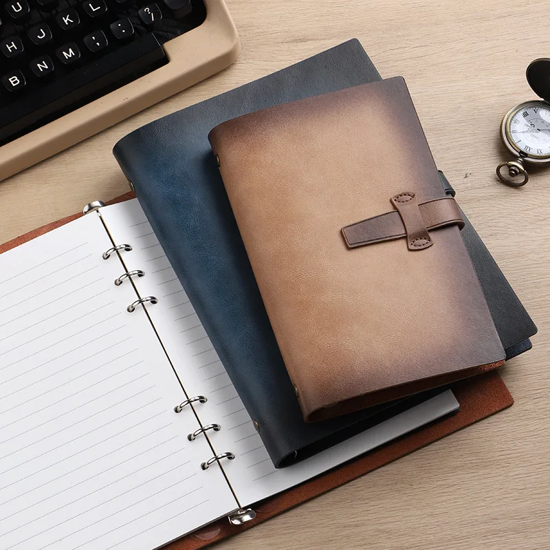 Cuaderno planificador recargable A5/A6, cuaderno de piel sintética con 6 anillas, con ranuras para tarjetas, bolsillo, 80 hojas/160 páginas de papel rayado