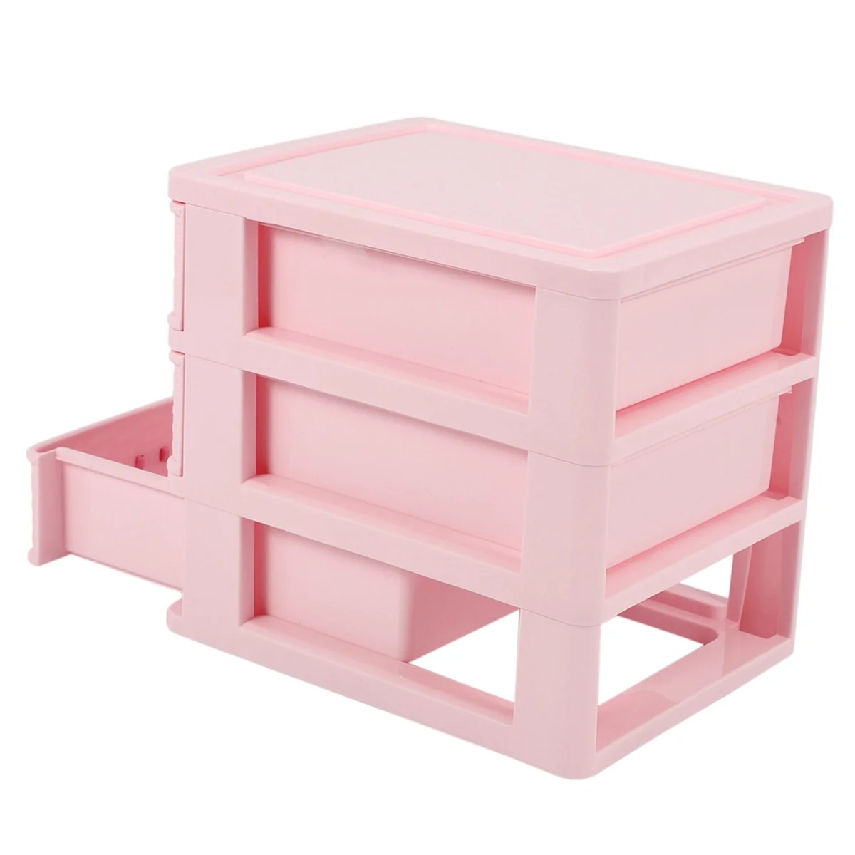 Plastic Drawer Designed 3 Compartment Jewelry Storage Box Pink