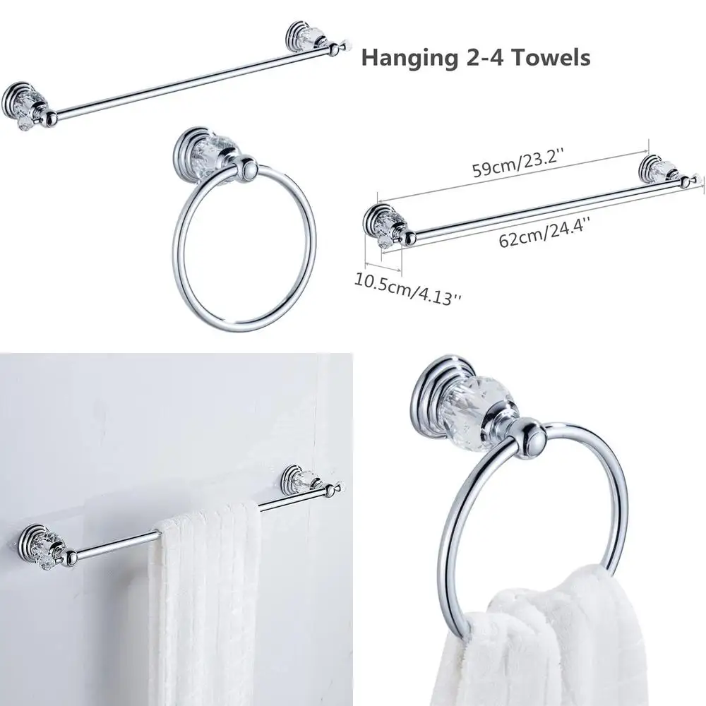 24 Inch Chrome Towel Bar and Ring Set, Single Hand Towel Holder, Modern Bathroom Hardware for Stylish Storage