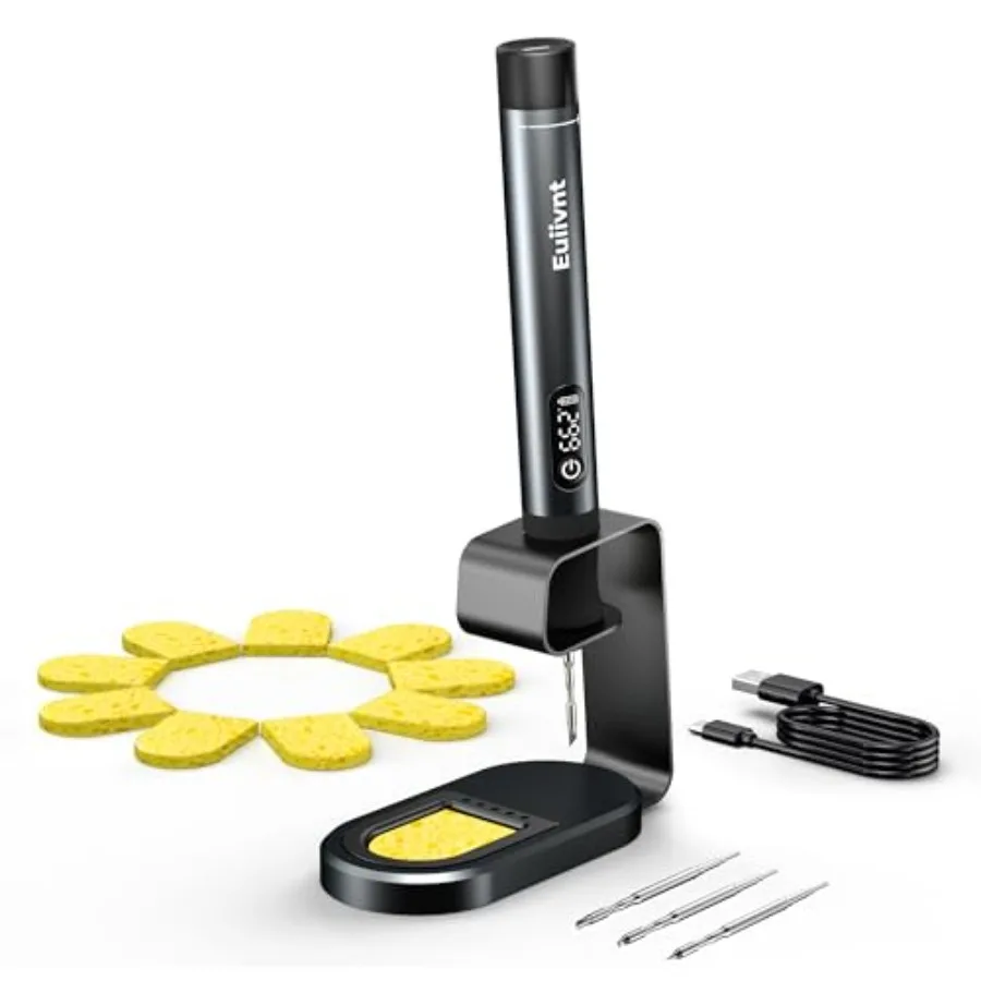 

Cordless Soldering Iron Kit 7s Fast Heat Adjustable Temp 392 842°F 2600mAh Rechargeable LED Display 3 C210 Tips and Stand for D