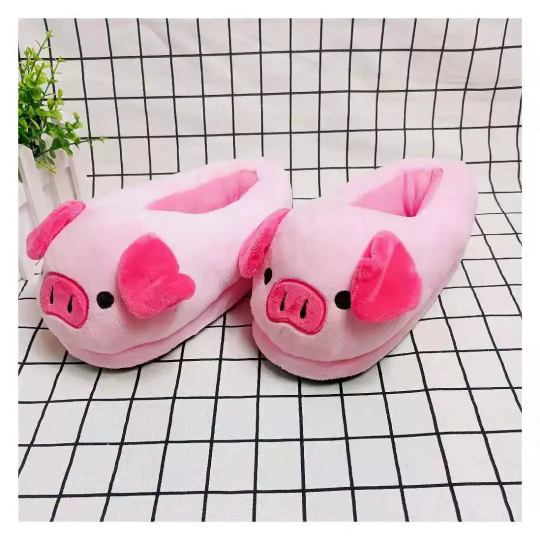 귀여운 돼지 겨울 새 여성 슬리퍼 발 뒤꿈치 커버 따뜻한 슬리퍼 부드러운 모피 실내 편안한... - 1