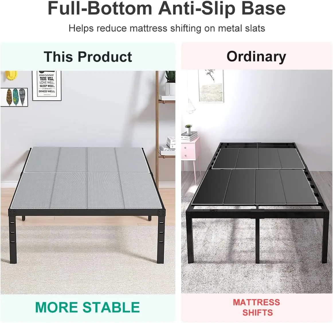 Queen Size Bunkie Board, 60 x 80 in, 10mm Low-Profile Mattress Support Board with Full Non-Slip Base, Under-Mattress Support for Platform Beds, Metal Slats & Slatted Frames - view 2