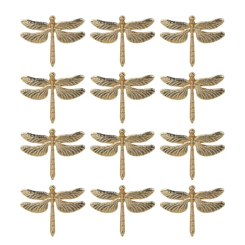 Set of 12 Dragonfly Shaped Napkin Buckles Modern Western Hotel Napkin Rings Serviette Rings for Dining Table Decorations