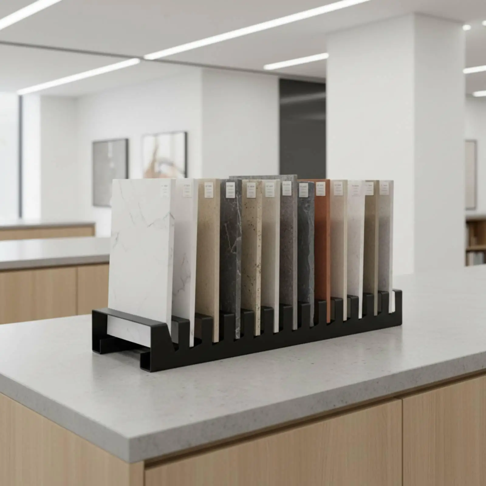 stone-sample-display-stand-multi-compartment-design-slotted-tile-display-rack-construction-metal-material-sample-rack-for