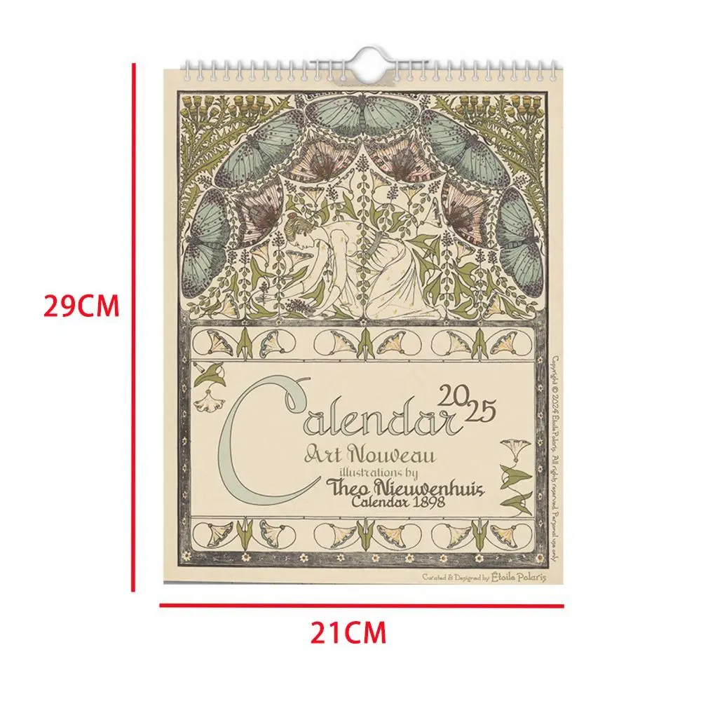 Retro Art Nouveau Kalendarz 2025 Prosty kalendarz biurowy Artykuły szkolne Kalendarz ścienny Planner harmonogramu Knickknacks