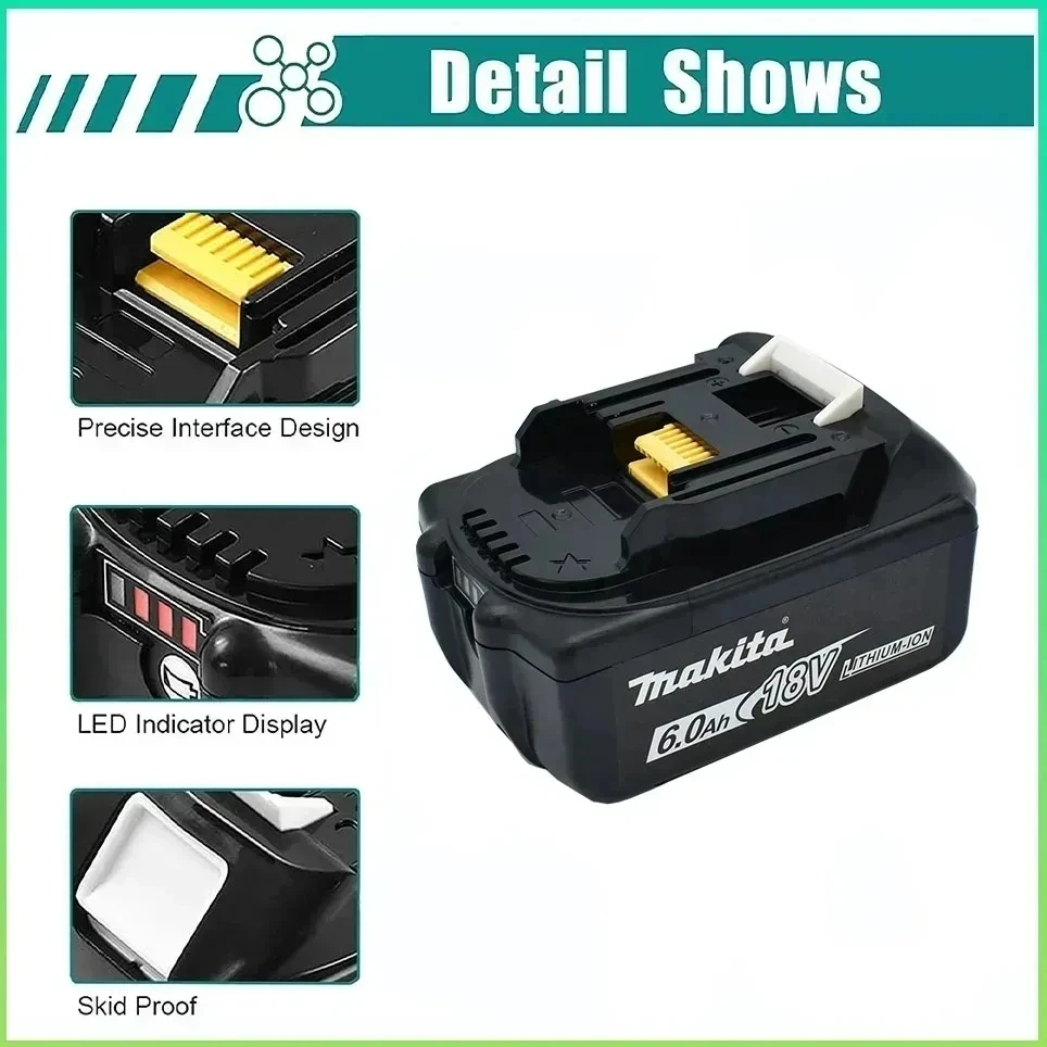 Original For Makita 18V 6000mAh 6.0Ah Rechargeable Power Tools Battery with LED Li-ion Replacement LXT BL1860B BL1860 BL1850