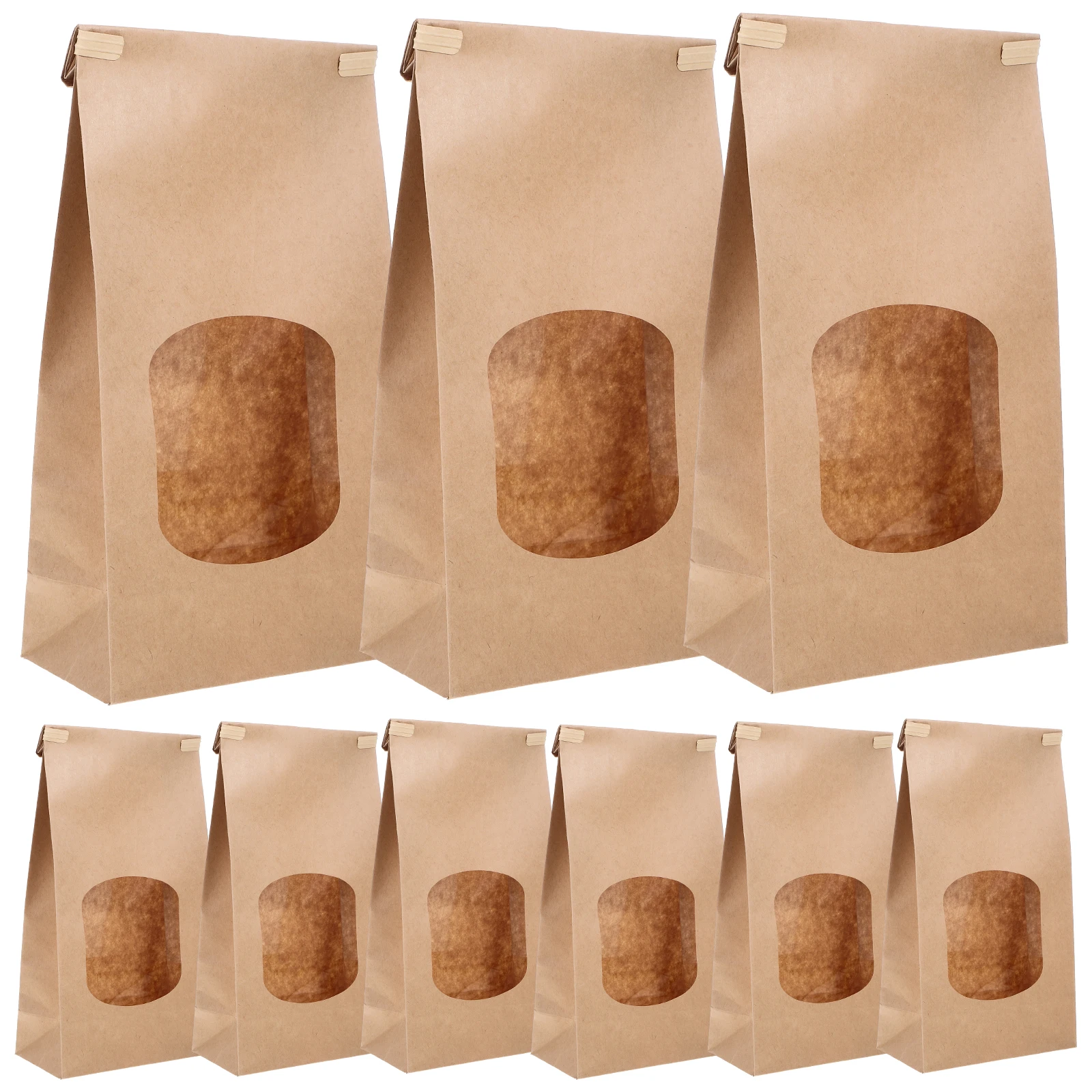 

50pcs Anti Oil Bread Bags Small Size Kraft Paper PE Material Clear Window Bakery Bags Food Wrapping Home Kitchen Professional