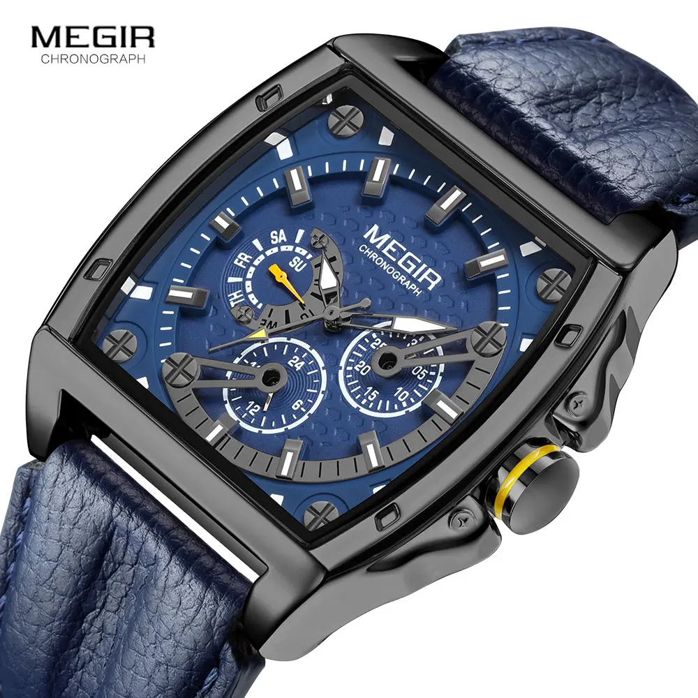 MEGIR Fashion Quartz Watch for Men Analog Waterproof Wristwatch with Leather Strap Luminous Casual Sport Watches with Date Week