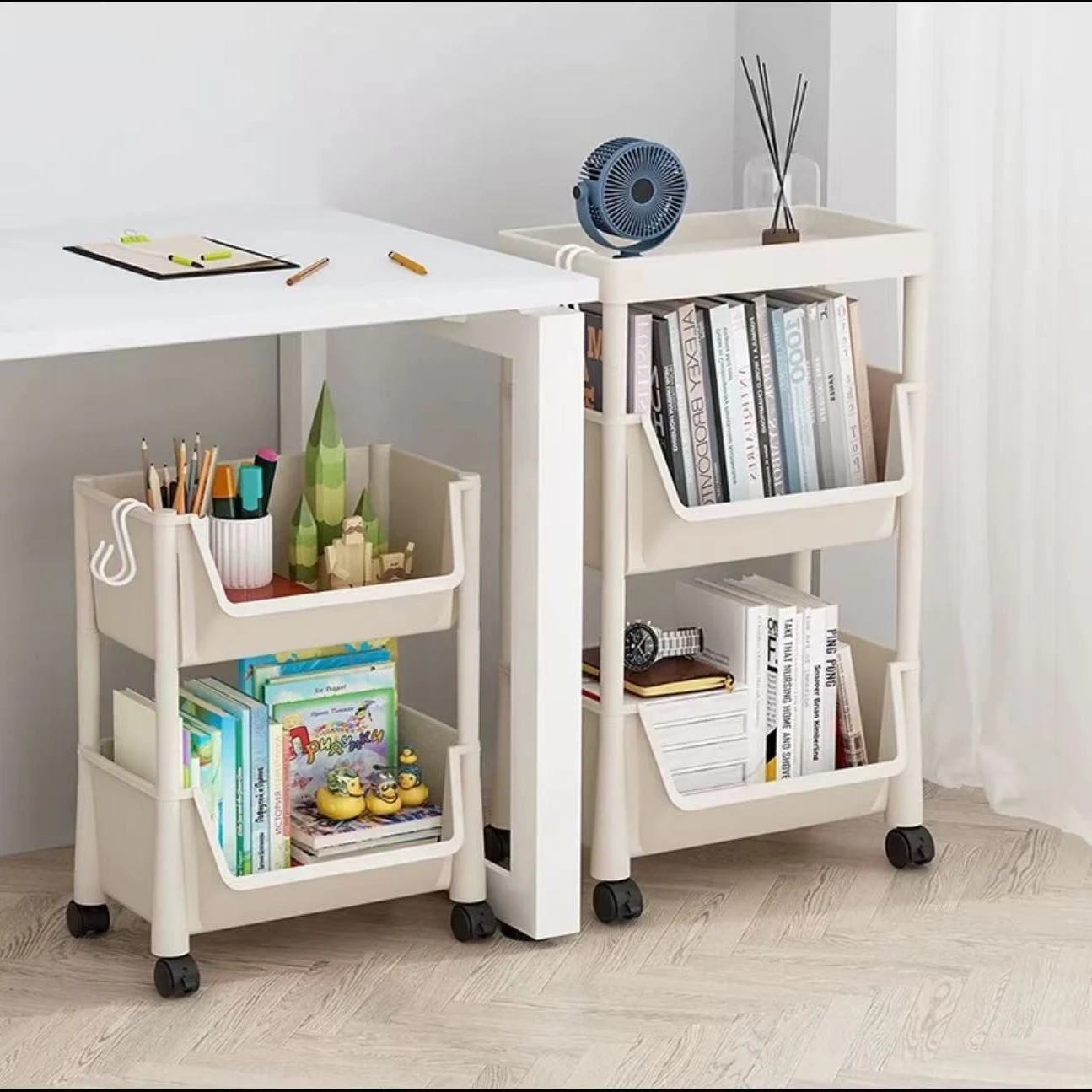 Children's Book Storage Rack Floor Standing Mobile Cart Multi-layer Organizer Snack Rack Bookshelf Home Use Utility Shelf