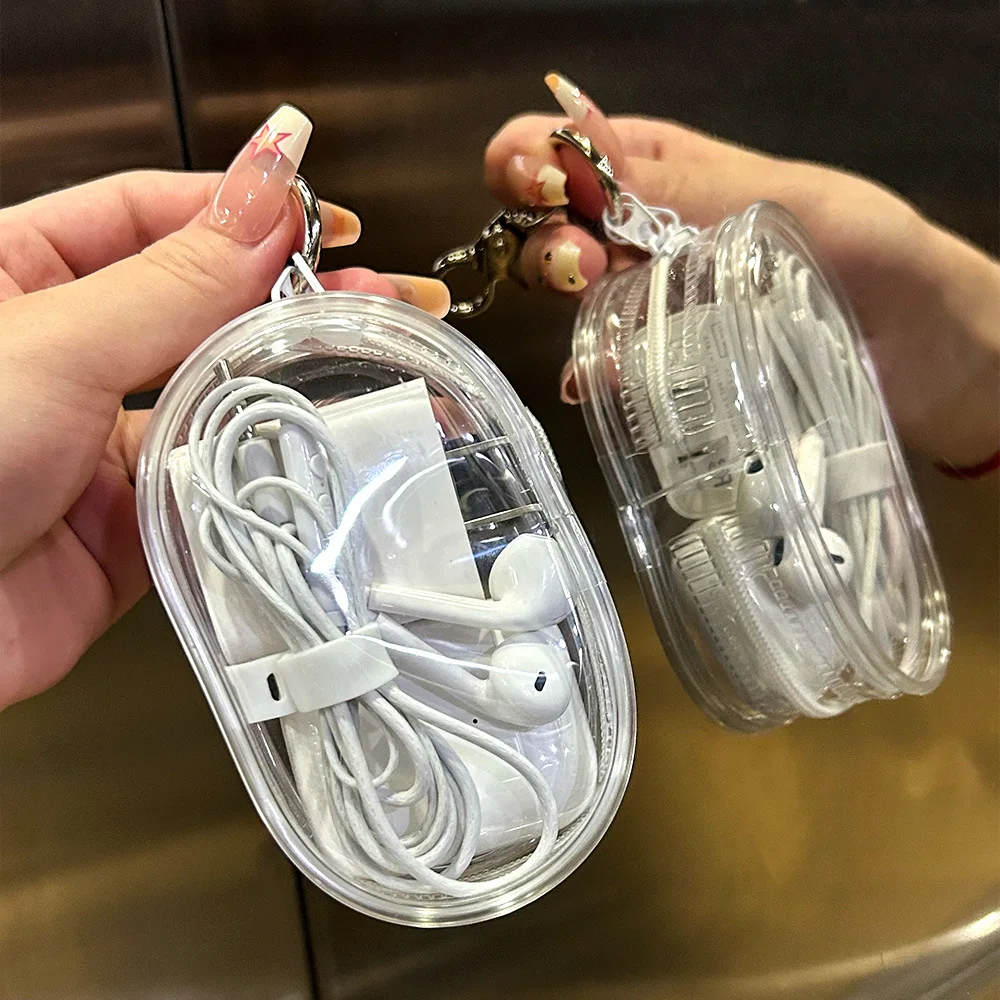 Mini Jewelry Ring Earrings Necklace Organizer Earphones Pouch Portable Clear Zipper Storage Bag Hanging Keychain Data Cable Box