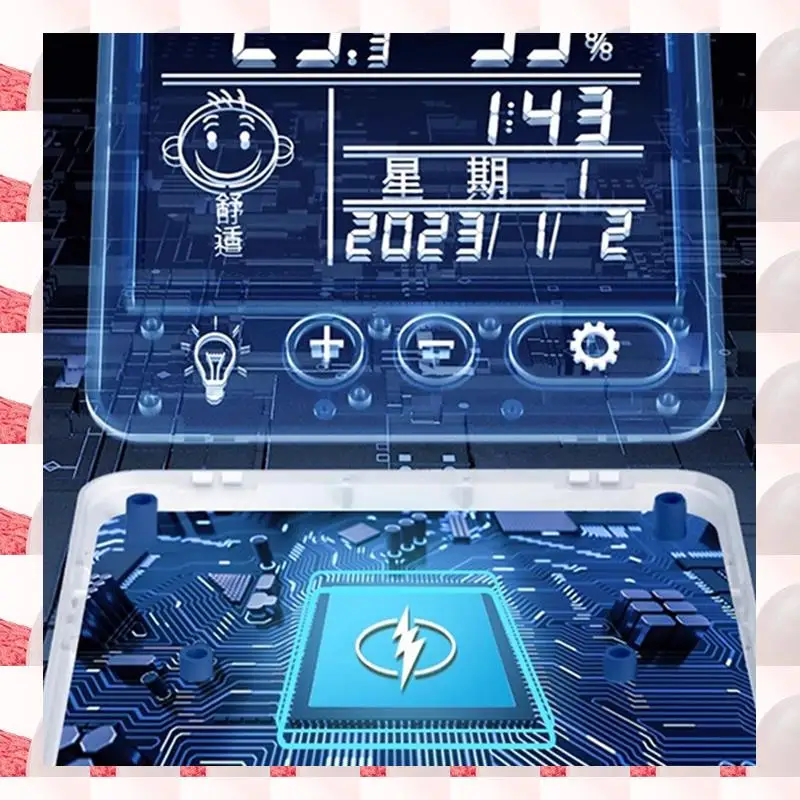 ABGN 2403 ميزان الحرارة القابل لإعادة الشحن ومقياس الرطوبة الداخلي ومقياس الرطوبة الخلفية عرض ميزان حرارة الوجه المبتسم