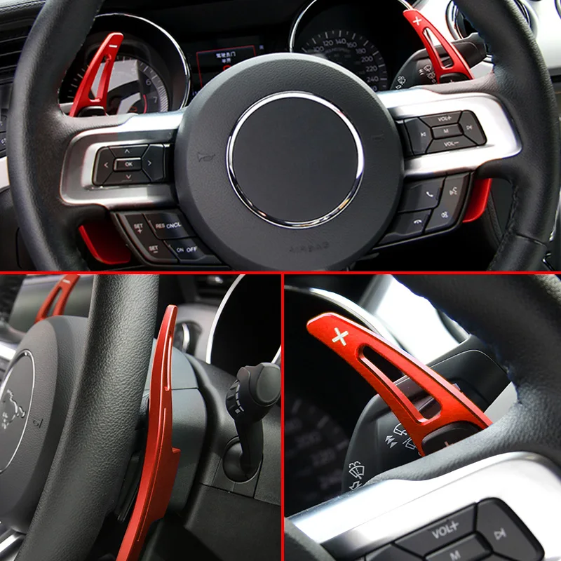 For Ford Mustang 2015-2023 Aluminum Interior Steering Wheel Gear Shift Paddle Shifter Extension Trims Accessories Red