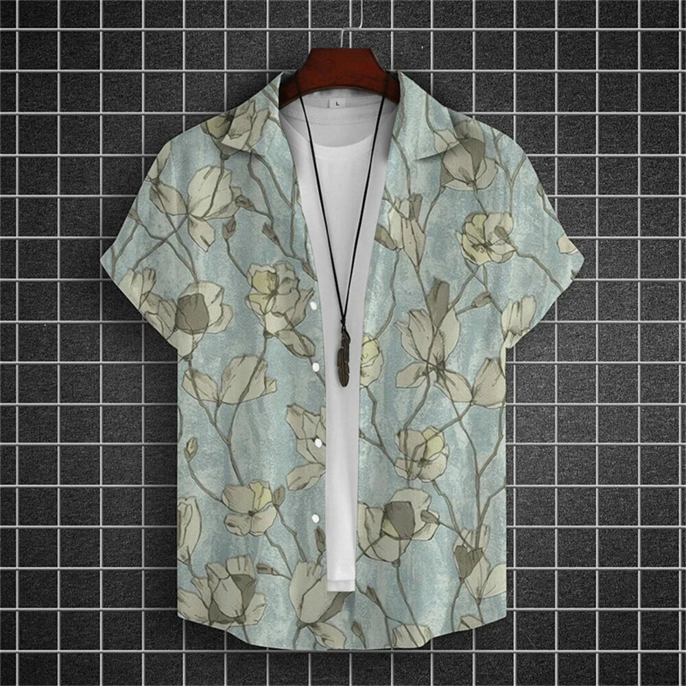 Men's Shirts with 3D Floral Patterns and Vintage Hawaiian Shirt Outdoor Men's Short Sleeved Shirts for Men's Clothing